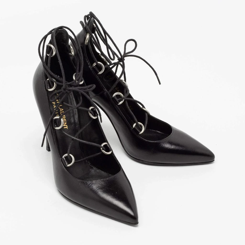商品[二手商品] Yves Saint Laurent|Saint Laurent Black Leather Thorn Lace Up Pointed Toe Pumps Size 36,价格¥1637,第4张图片详细描述