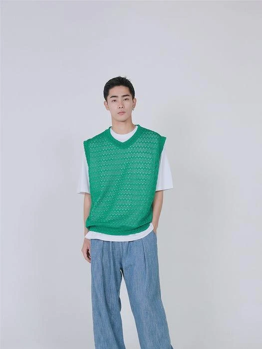 商品FANACULT|Punching Cool Knit Vest Green,价格¥408,第2张图片详细描述