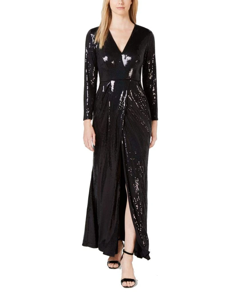商品Calvin Klein|Women's Long Sleeve Sequin Gown with Cross Front V Neckline,价格¥2246,第1张图片