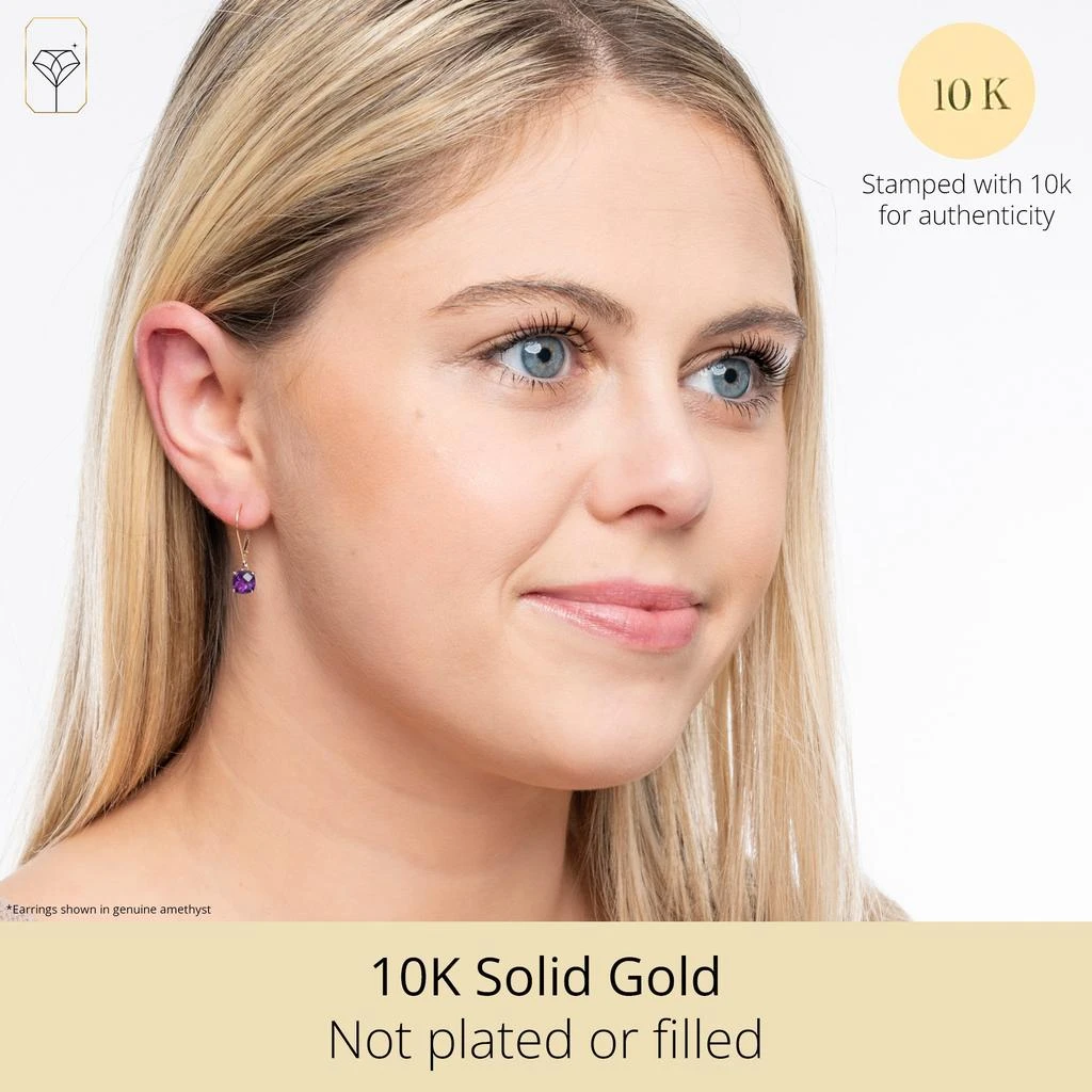 商品MaxColor|Solid 10K Yellow Gold Cushion Cut Dangle Gemstone Leverback Earrings,价格¥1174,第2张图片详细描述
