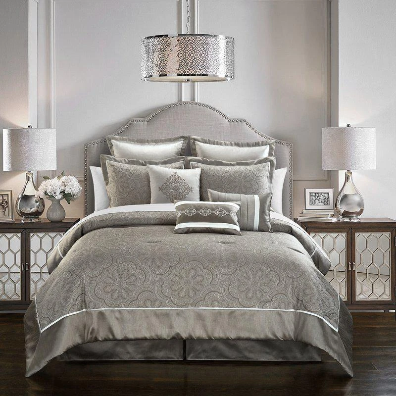 商品Chic Home Design|Meryl 13 Piece Comforter Set Jacquard Geometric Scroll Medallion Pattern Solid Border Design Bed In A Bag QUEEN,价格¥1466,第1张图片