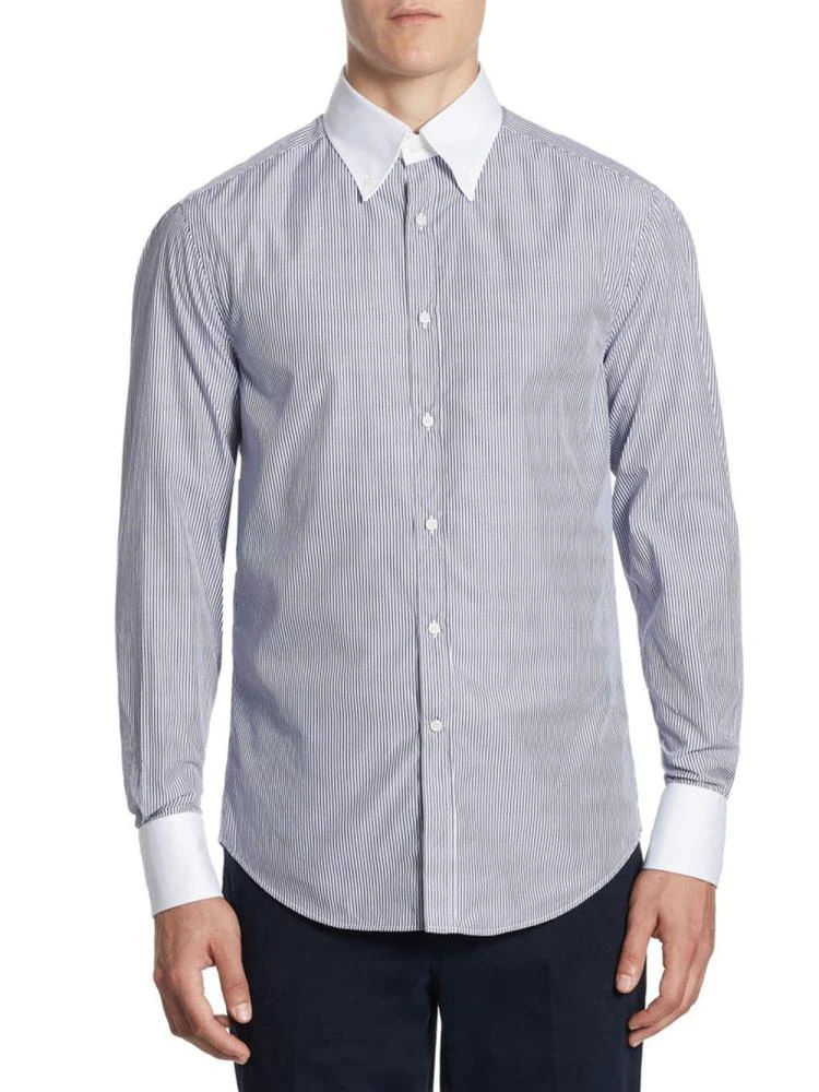 商品Brunello Cucinelli|Contrast Collar Striped Button-Down Shirt,价格¥2419,第1张图片