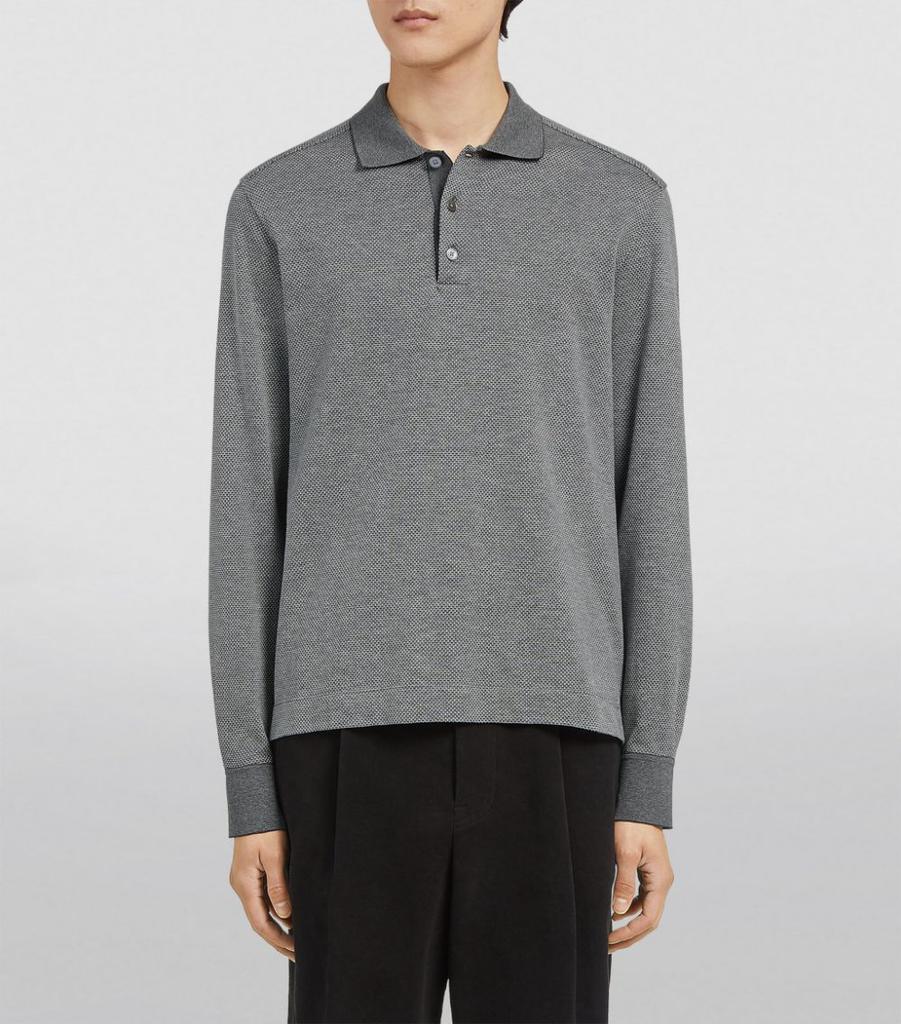 Cotton-Silk Long-Sleeved Polo Shirt商品第2张图片规格展示