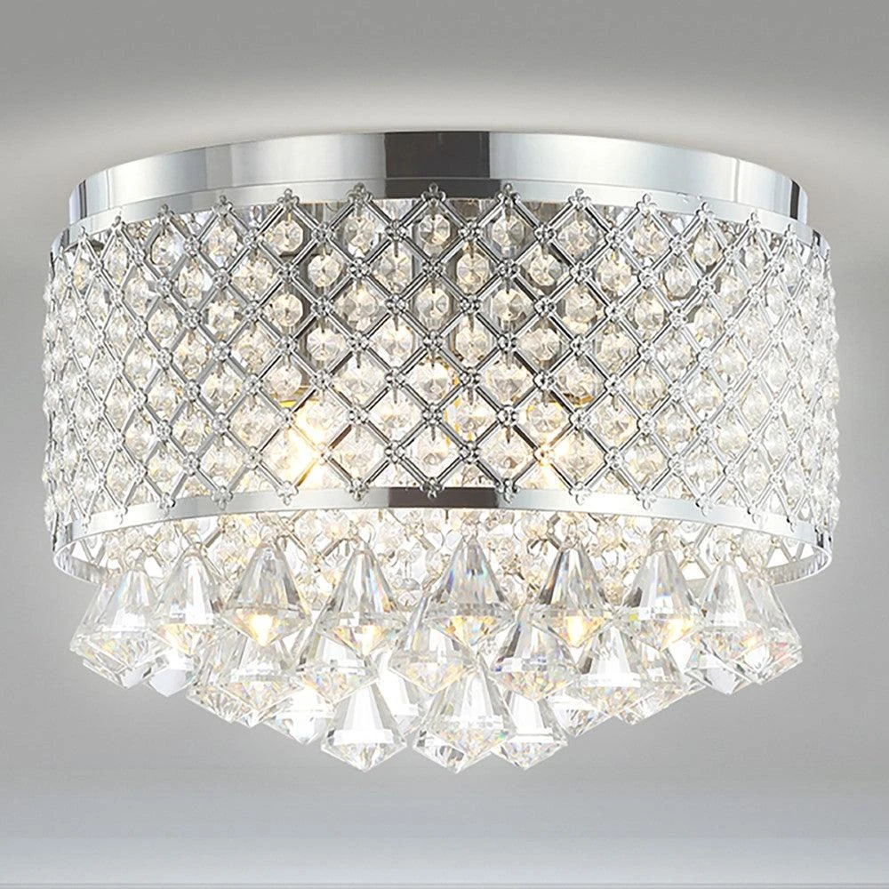 商品JONATHAN Y|Evelyn 14.7" 3-Light Crystal Drops/Metal LED Flush Mount,价格¥1258,第1张图片