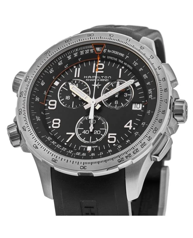 商品Hamilton|Hamilton Khaki Aviation X-Wind GMT Chrono Quartz Black Dial Rubber Strap Men's Watch H77912335,价格¥7291,第2张图片详细描述