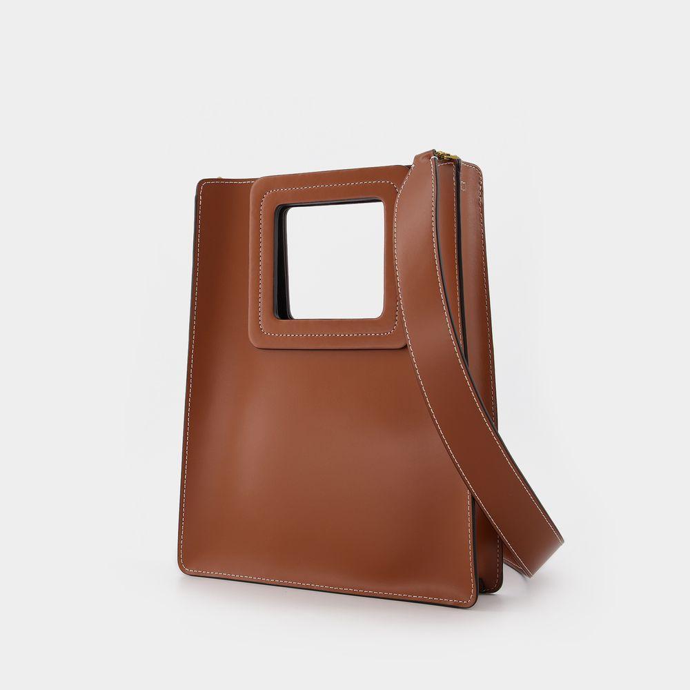 商品Staud|Shirley Tall Leather Tote Bag in Beige Leather,价格¥1750,第4张图片详细描述