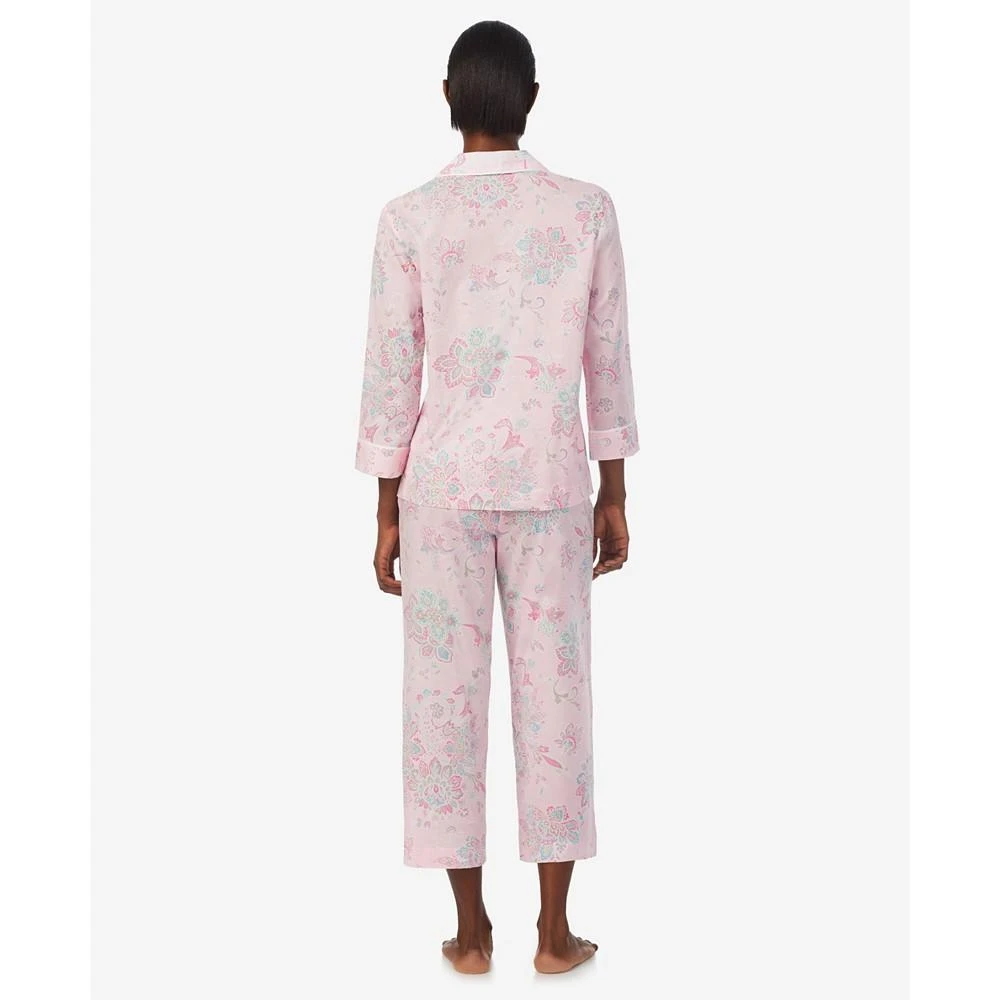 商品Ralph Lauren|Women's 2-Pc 3/4 Sleeve Notch Collar Top and Capri Pants Pajama Set,价格¥337,第2张图片详细描述