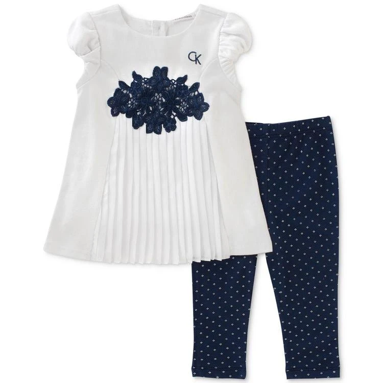 商品Calvin Klein|2-Pc. Pleated Crochet Tunic & Capri Leggings Set, Baby Girls (0-24 Months),价格¥133,第2张图片详细描述