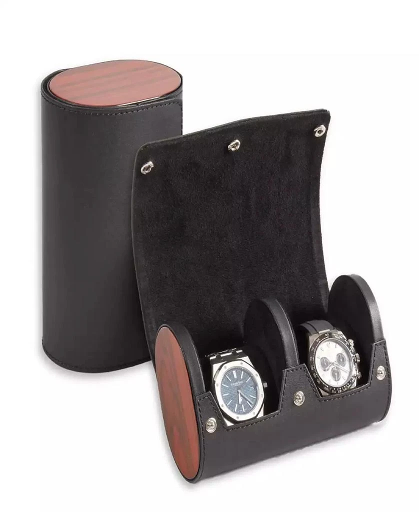 商品Bey-Berk|Leather Two Watch Travel Case with Snap Closure and Wooden Side Paneling,价格¥643,第1张图片