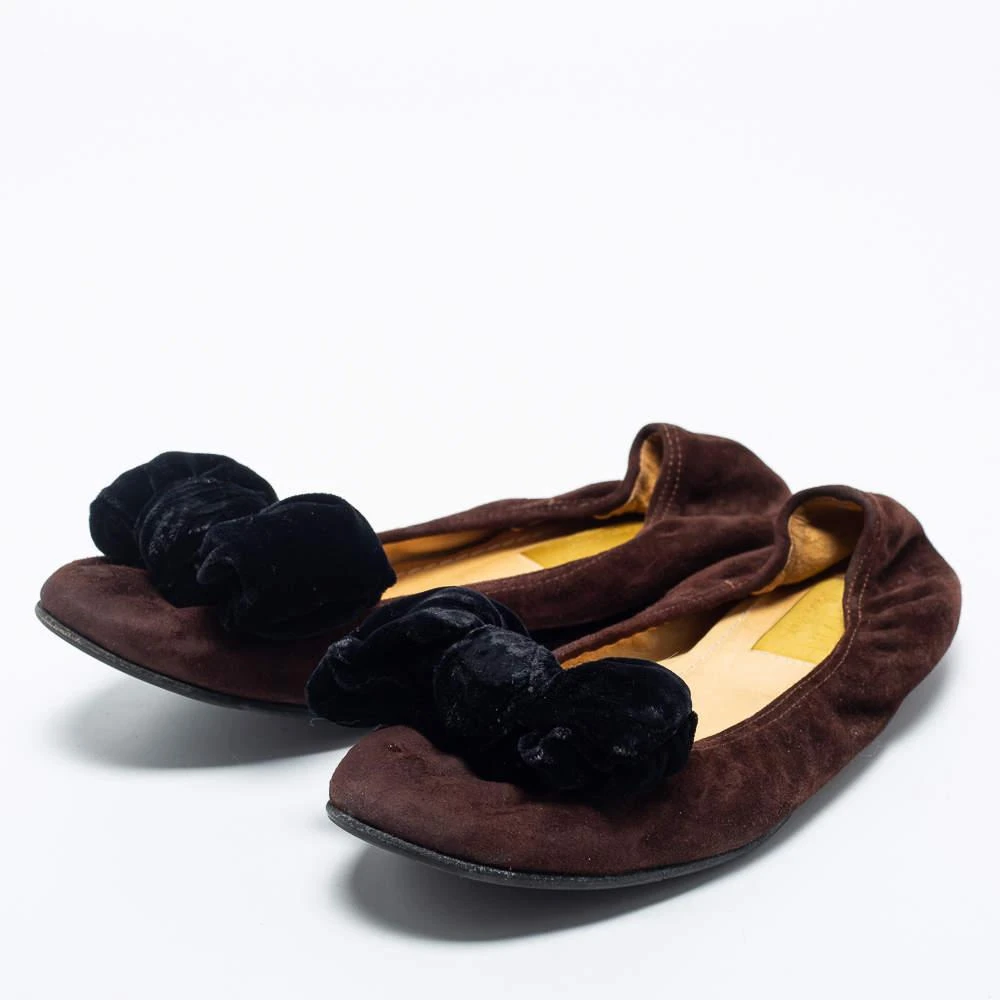 商品[二手商品] Lanvin|Lanvin Brown Suede Leather Bow Scrunch Ballet Flats Size 38,价格¥915,第2张图片详细描述