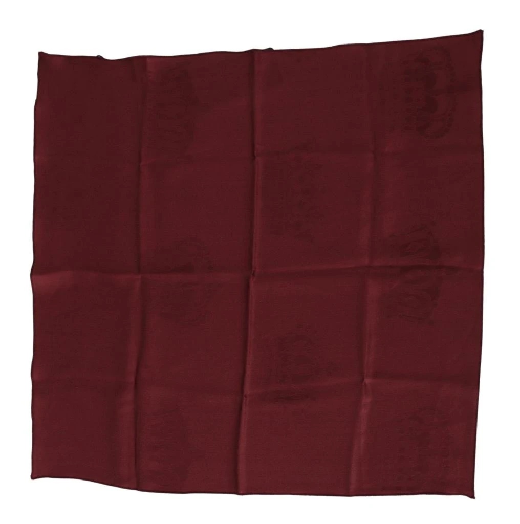 商品Dolce & Gabbana|Dolce & Gabbana Maroon Silk Crown Square Wrap Handkerchief Scarf,价格¥979,第1张图片