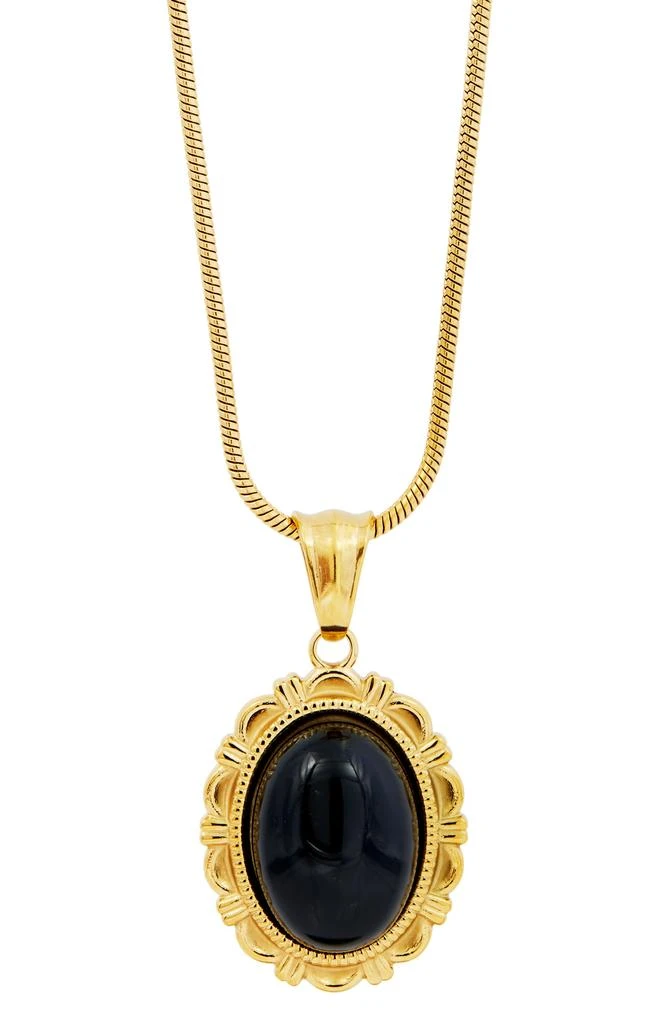 商品Savvy Cie Jewels|18K Gold Plate Onyx Medallion Pendant Necklace,价格¥210,第1张图片