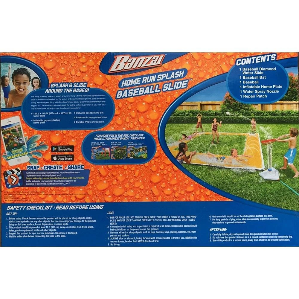 商品Banzai|Home Run Splash Baseball Racing Slide, Bat, Inflatable Home Plate, Sprinklers,价格¥231,第2张图片详细描述