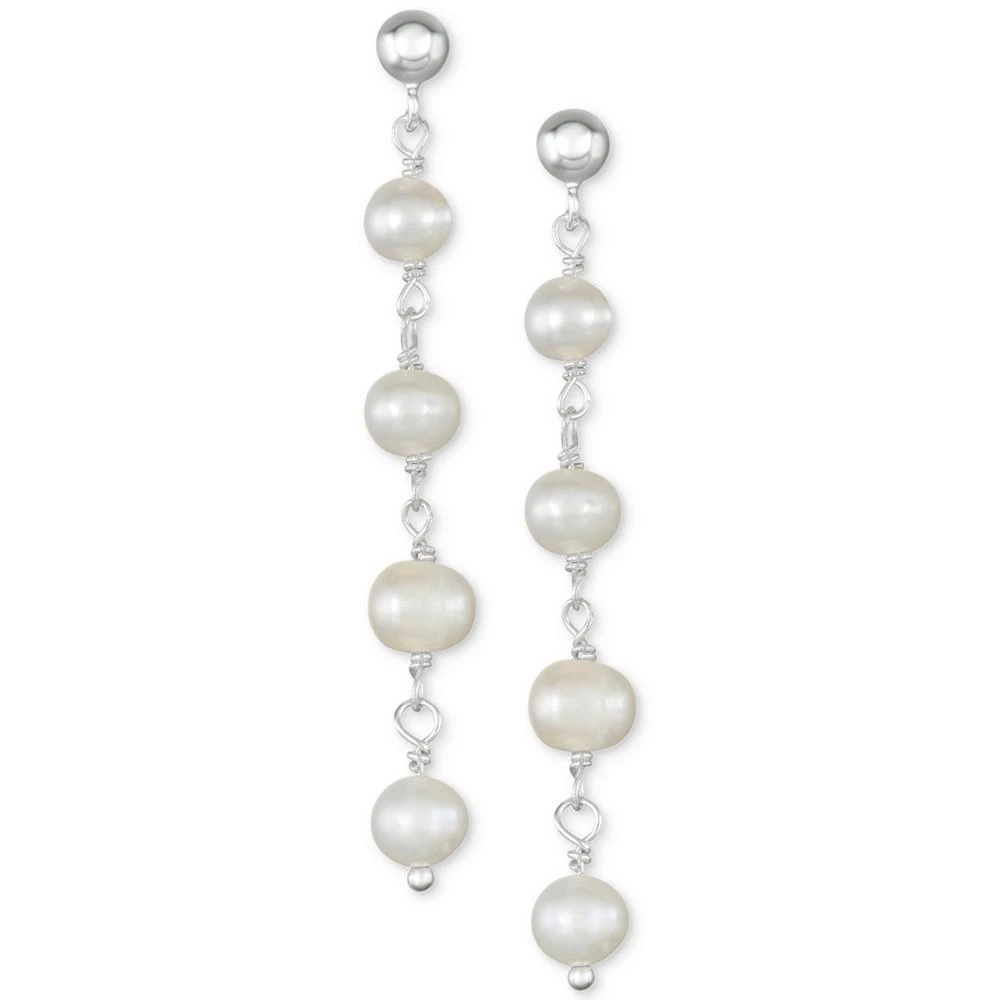 商品Macy's|Cultured Freshwater Pearl (5-5-1/2mm) Chain Drop Earrings in Sterling Silver,价格¥149,第1张图片