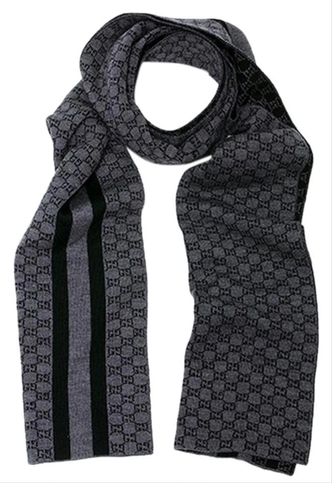 商品Gucci|Gucci 古驰GG字母图网状条纹羊毛围巾 - 黑色/灰色,价格¥3584,第1张图片