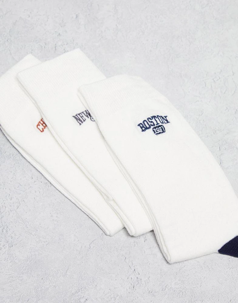 商品ASOS|ASOS DESIGN 3 pack sports sock in off-white with embroidery details,价格¥81,第4张图片详细描述