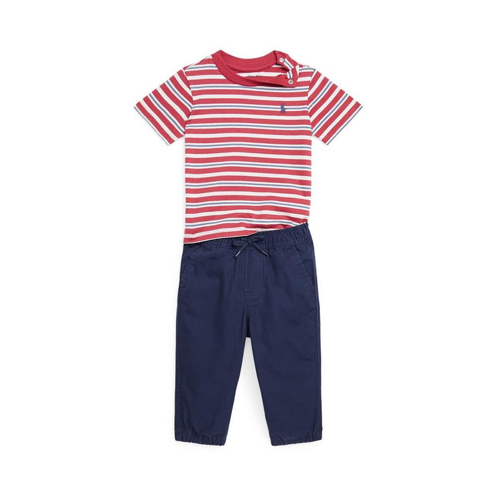 商品Ralph Lauren|Baby Boys Striped T-shirt and Poplin Pant, 2 Piece Set,价格¥484,第1张图片