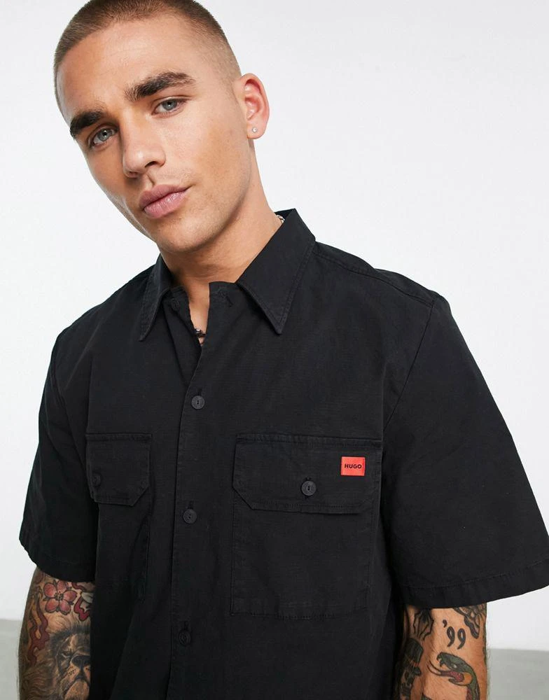 商品Hugo Boss|Hugo Elpy relaxed cotton short sleeve shirt in black,价格¥528,第1张图片