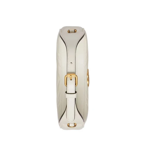 古驰 22春夏新款Marmont系列 女士迷你白色绗缝皮革金色链条双G单肩腋下半月包 商品