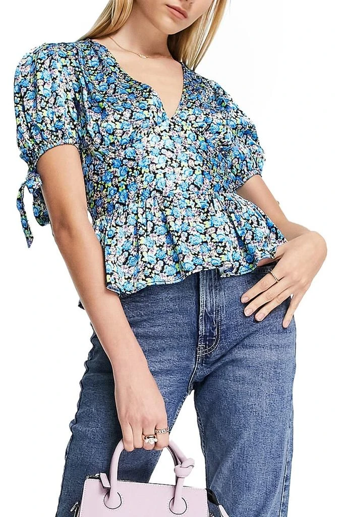 商品Topshop|Floral Satin Peplum Top,价格¥165,第1张图片
