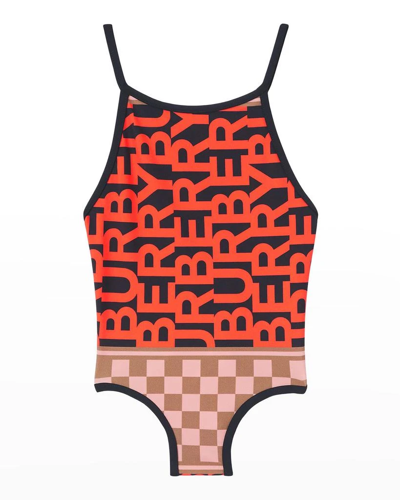 商品Burberry|Girl's Sandie Logo One-Piece Swimsuit, Size 3-14,价格¥725,第1张图片