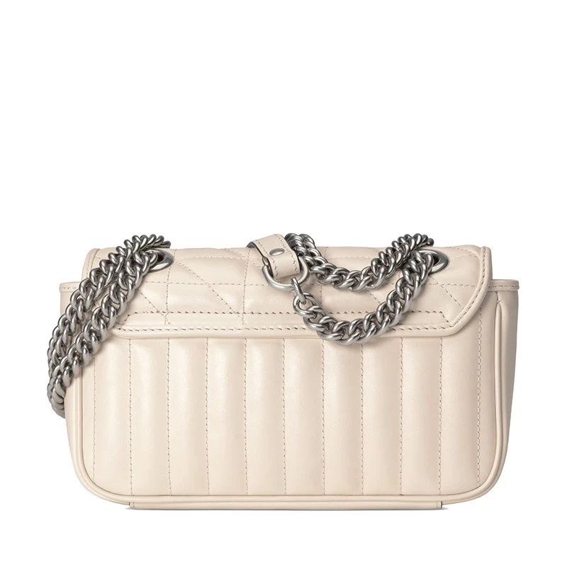 商品Gucci|【预售3-7天】GUCCI/古驰 21秋冬GG Marmont系列 女士迷你白色绗缝皮革复古银饰双G翻盖斜挎单肩链条包446744UM8AN9022,价格¥15656,第5张图片详细描述