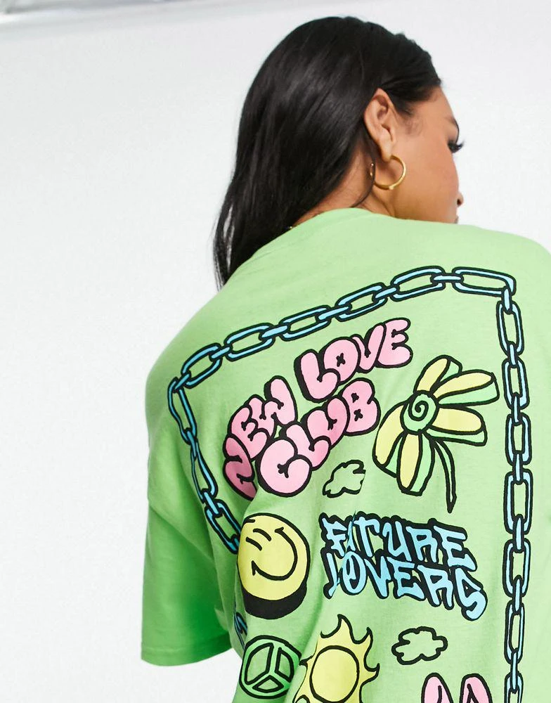 商品New Love Club|New Love Club oversized t-shirt with back graphic in lime green,价格¥109,第3张图片详细描述