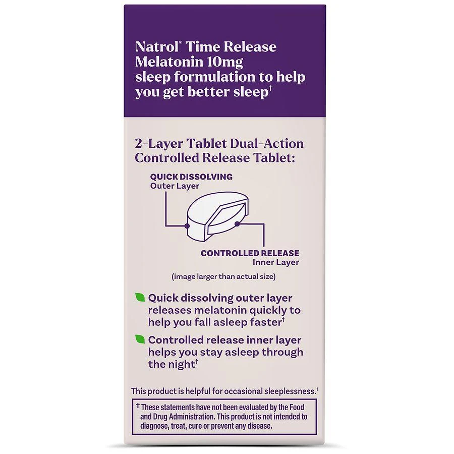 商品Natrol|Advanced Melatonin 10mg Time Release Tablets, Nighttime Sleep Aid Unflavored,价格¥104,第2张图片详细描述