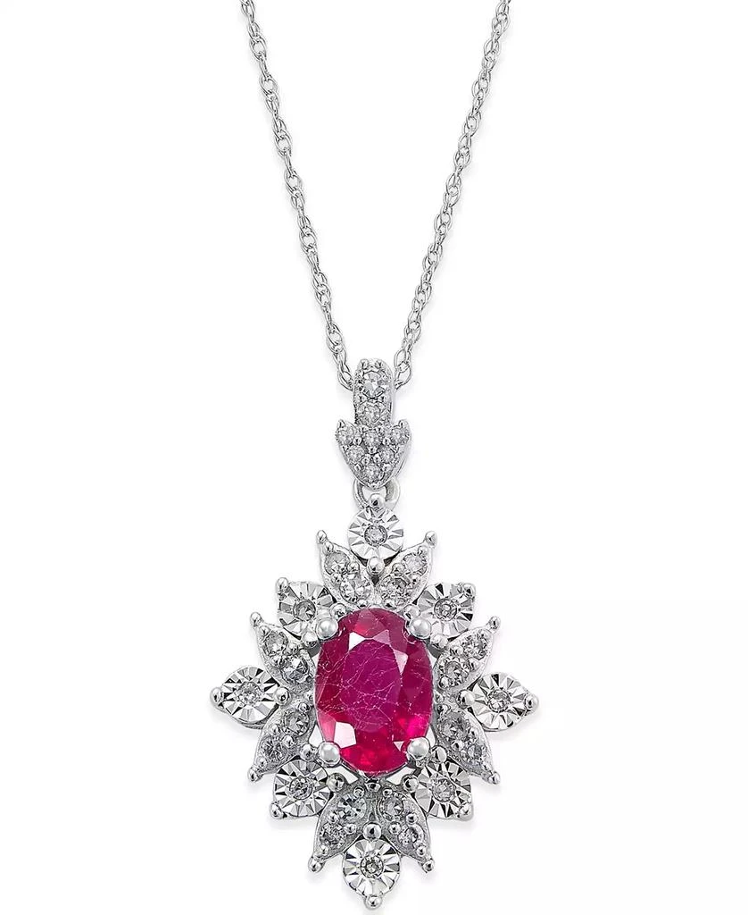 商品Macy's|Sapphire (1 ct. t.w.) and Diamond (1/5 ct. t.w.) Pendant Necklace in 14k White Gold (Also Available in Ruby),价格¥14361,第1张图片