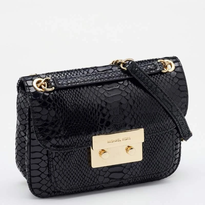 商品[二手商品] Michael Kors|Michael Kors Black Python Effect Leather Sloan Shoulder Bag,价格¥814,第3张图片详细描述