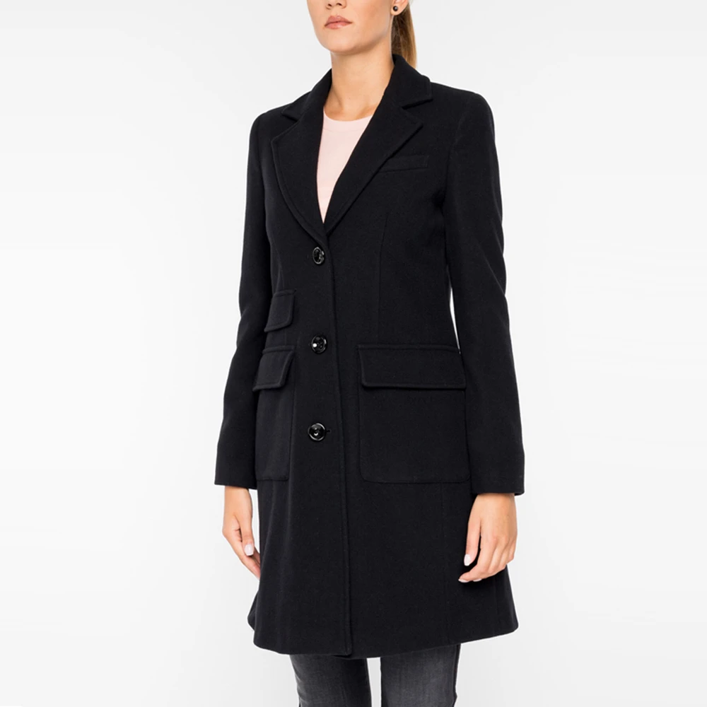 EMPORIO ARMANI 女士黑色羊毛翻领大衣 6G2L61-2N3IZ-0999 商品