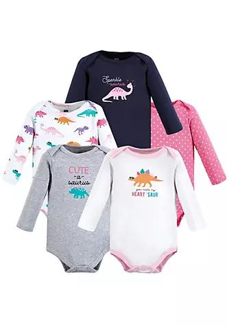 Hudson Baby Infant Girl Cotton Long-Sleeve Bodysuits, Cuteasaurus 5-Pack商品第1张图片规格展示