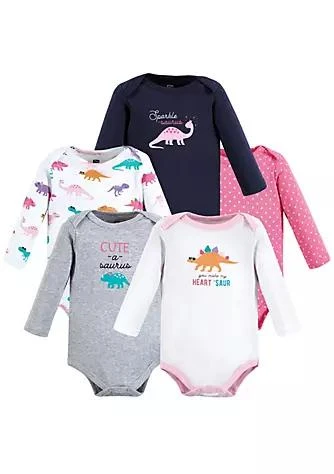 商品Hudson|Baby Hudson Baby Infant Girl Cotton Long Sleeve Bodysuits Cuteasaurus 5 Pack,价格¥178,第1张图片