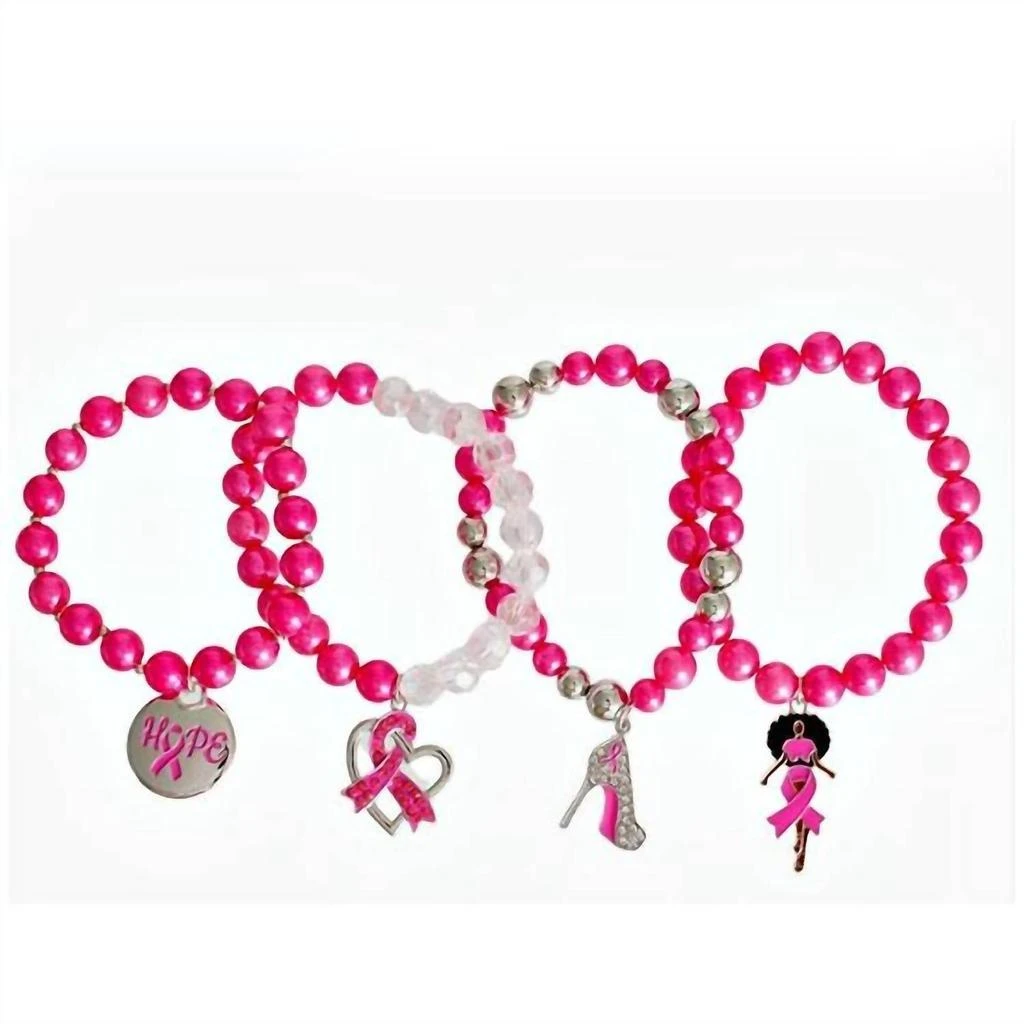 商品Pink Town USA|Women's Breast Cancer Charm Stretchy Bracelets In Dark Pink,价格¥239,第1张图片