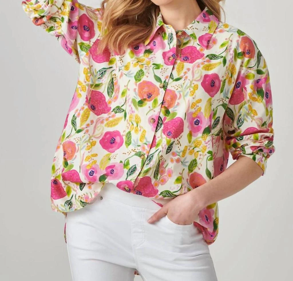 商品Giftcraft|Charlie Paige Relaxed Linen Blend Shirt In Peony,价格¥679,第1张图片