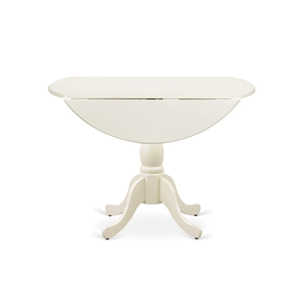 商品East West Furniture|DMT-LWH-TP Round Wood Table Linen White Color Drops Leave Table Top Surface and Asian Wood Dining Table Pedestal Legs -Linen White Finish,价格¥2185,第3张图片详细描述