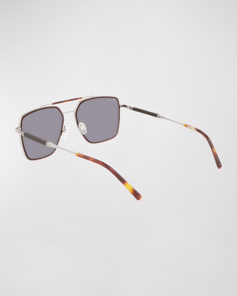 Men's Double-Bridge Rectangle Navigator Sunglasses商品第2张图片规格展示