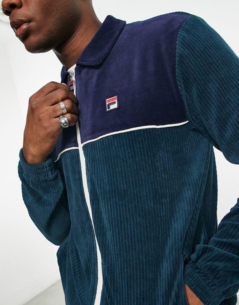 Fila cord zip through sweatshirt with logo in green & navy商品第4张图片规格展示
