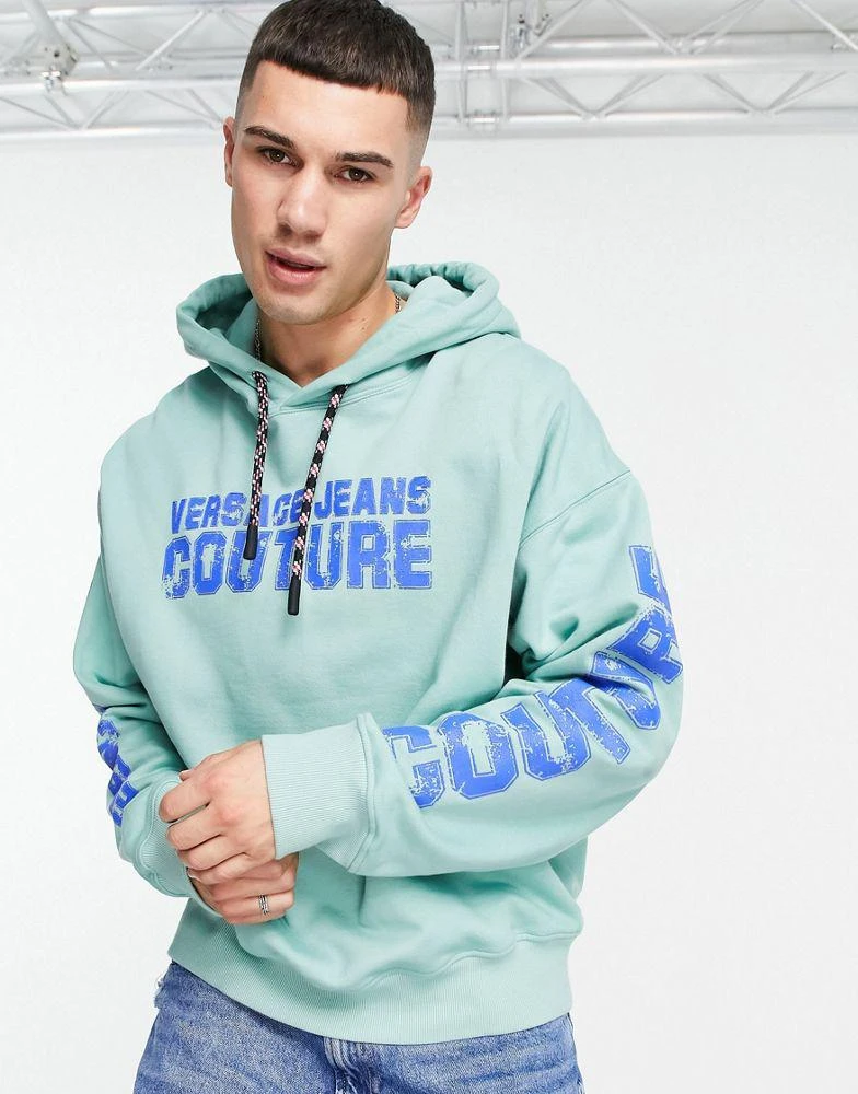 商品Versace|Versace Jeans Couture college print hoodie in green,价格¥1638,第1张图片