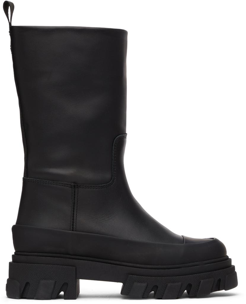 Black Leather Tubular Boots商品第1张图片规格展示
