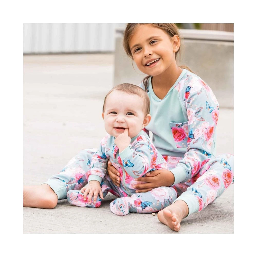 商品Deux par Deux|Baby Girl Organic Cotton Two Piece Printed Pajama Set Blue Roses & Butterflies - Infant,价格¥268,第2张图片详细描述