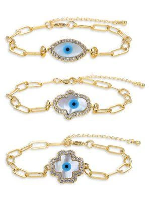 商品Eye Candy LA|Luxe 3-Piece Goldtone Titanium, Crystal & Faux Pearl Bracelet Set,价格¥272,第1张图片