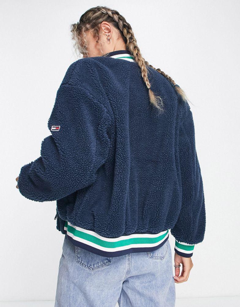 Tommy Jeans sherpa varsity jacket in navy商品第4张图片规格展示