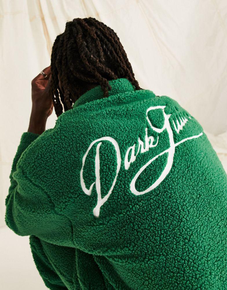 ASOS Dark Future co-ord oversized quarter zip sweatshirt in teddy borg with logo embroidery in dark green商品第2张图片规格展示