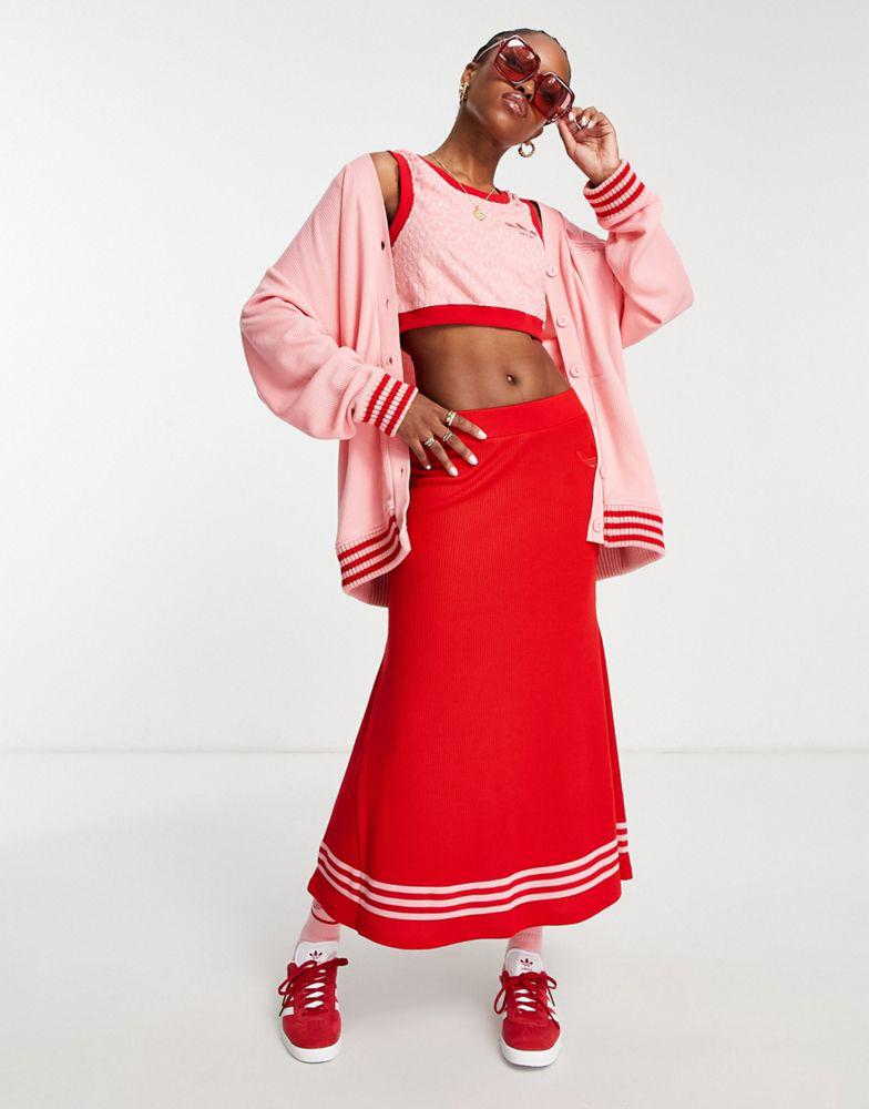 adidas Originals 'adicolor 70s' knitted long skirt in red商品第1张图片规格展示