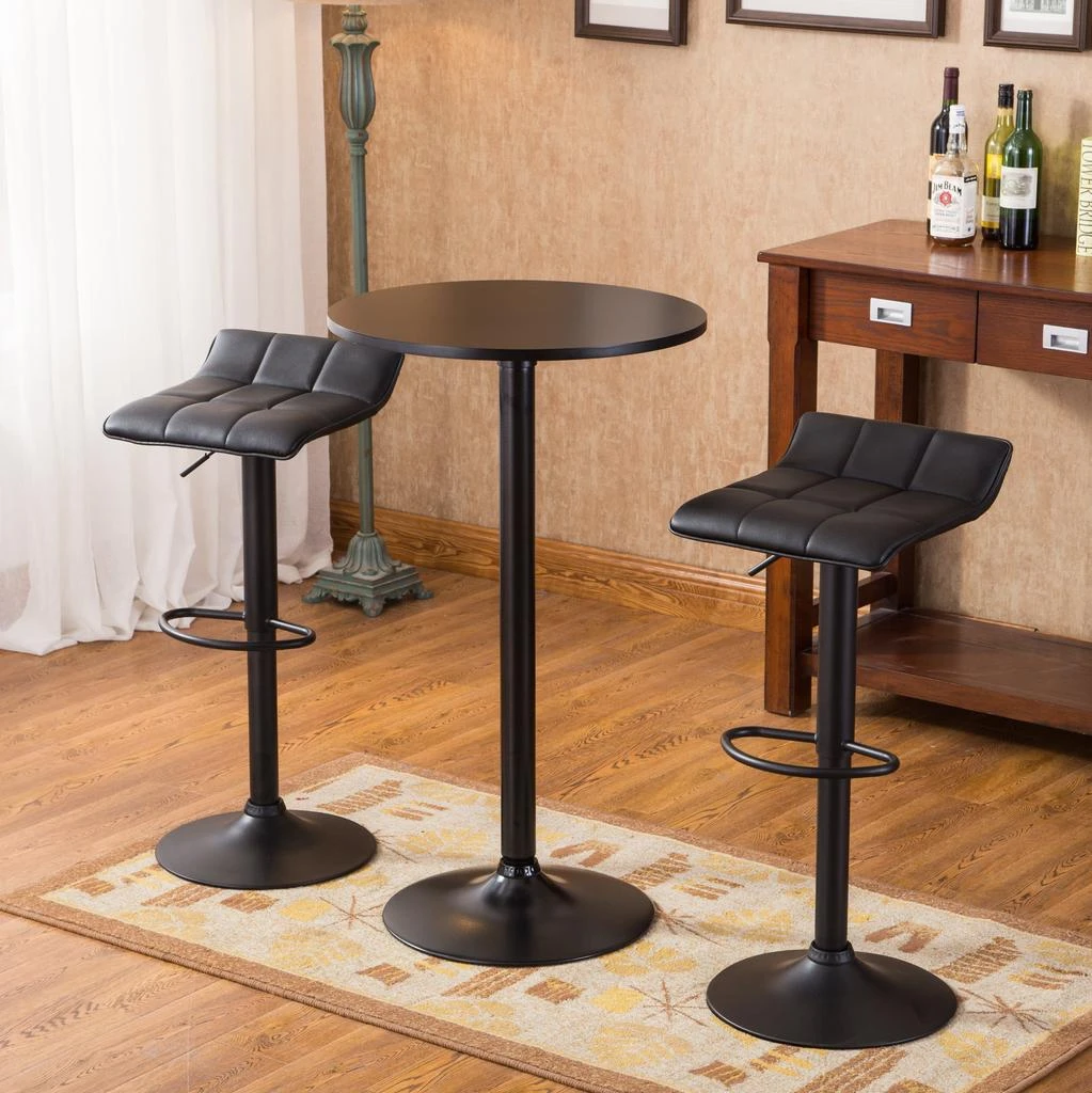 商品Streamdale Furniture|Streamdale Belham Black Round Metal Bar Table with 2 Swivel Bonded Leather Adj Stools,价格¥3202,第4张图片详细描述