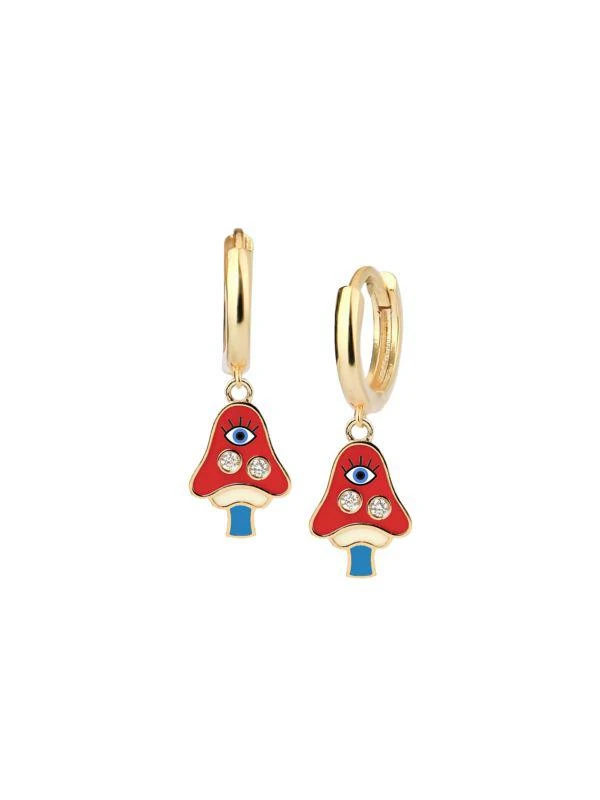 商品Gabi Rielle|Love In Bloom 14K Gold Vermeil & Enamel Lucky Mushroom Huggies Earrings,价格¥422,第1张图片
