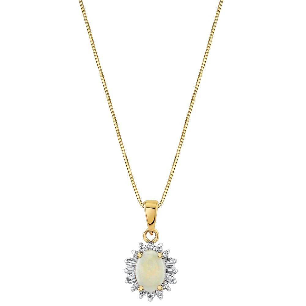 商品Macy's|Opal (1/2 ct. t.w.) & Diamond (1/5 ct. t.w.) Oval Halo 18" Pendant Necklace in 14k Gold,价格¥3503,第1张图片