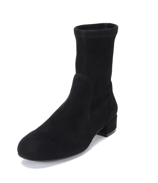 商品[国内直发] Stuart Weitzman|STUART WEITZMAN 女士黑色皮革圆头粗跟靴子短靴 ODETTA-25-BLK-SRL-STR-NAPPA,价格¥3727,第1张图片