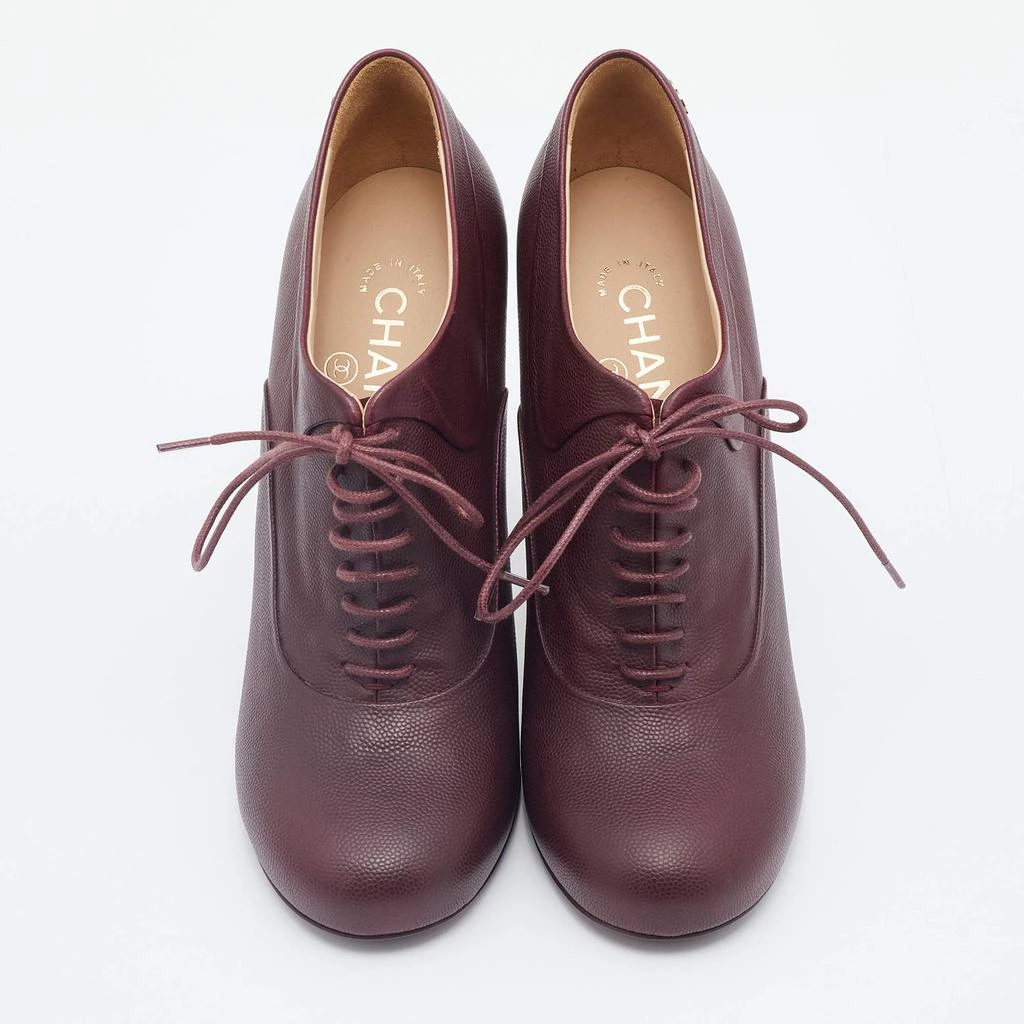 商品[二手商品] Chanel|Chanel Burgundy Leather CC Lace Up Booties Size 38,价格¥2661,第3张图片详细描述